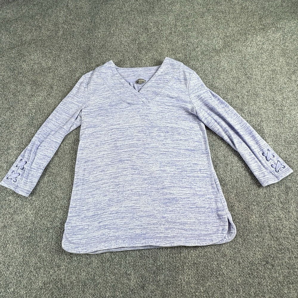 Talbots Top Women SP Blue Heather Lace Up Cuffs Classic Minimalist Preppy Beach